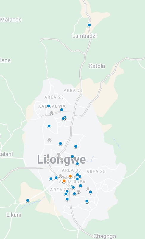 location of bins on the markets in Lilongwe